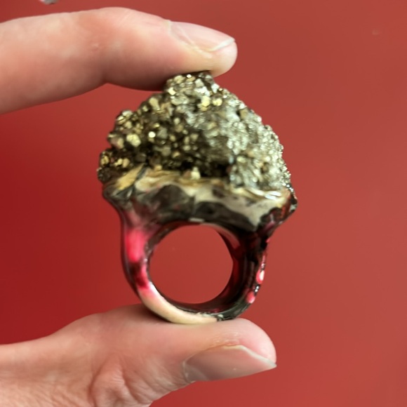 Artistic Chunky Iron Pyrite Fool’s Gold Ring - Picture 4 of 10